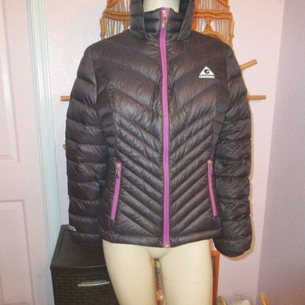 Gerry Down Puffer Jacket Coat Womens Size L Quilted Packable 650 Fill Nylon Hood